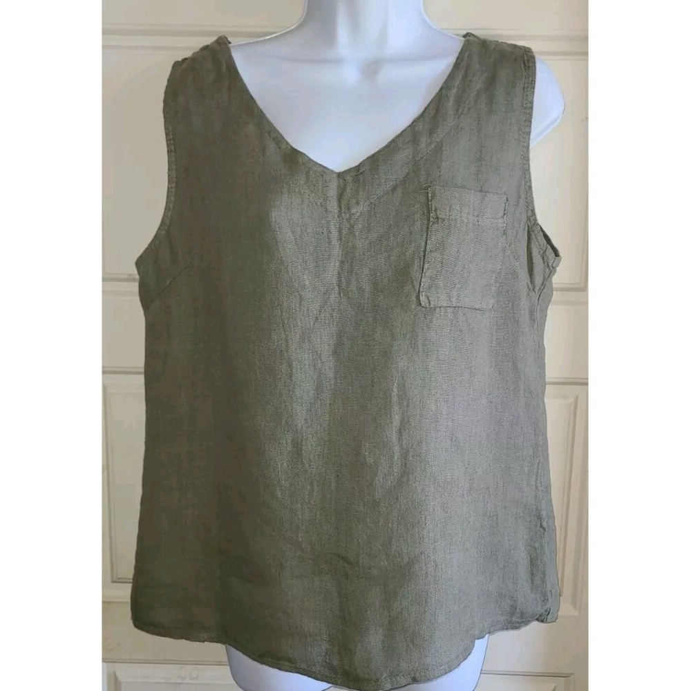 Pronto Moda Rose Made In Italy Linen Tank Pocket Shirt